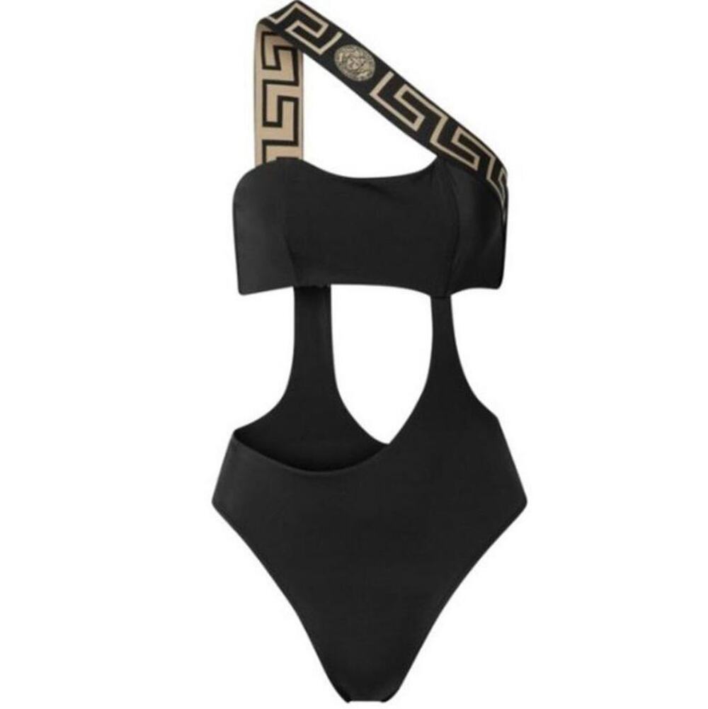 VERSACE Medusa Greca logo one shoulder cutout swimsuit bodysuit